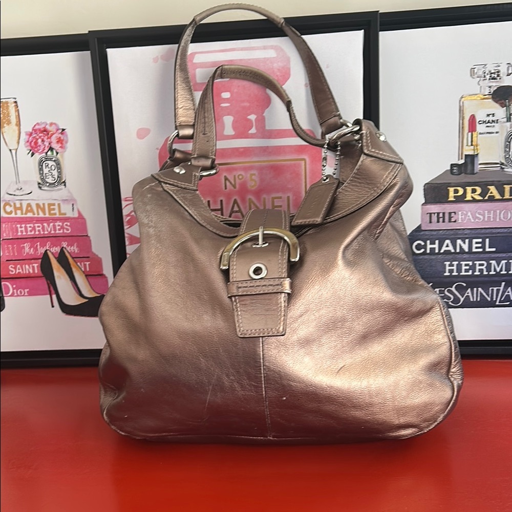 Coach SoHo Metallic Bronze Women's Bag with Purple Interior